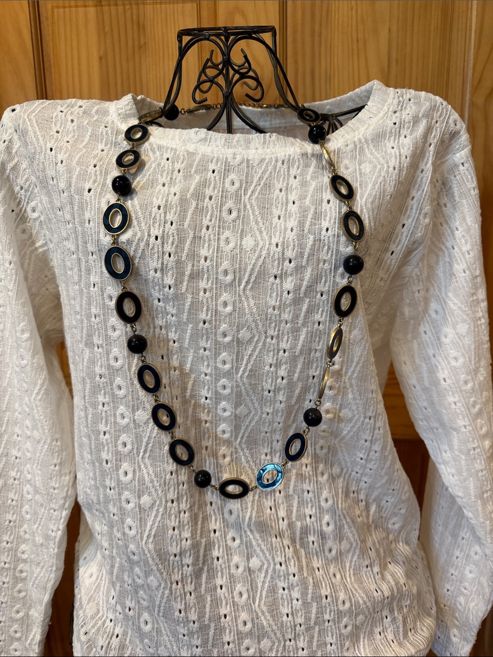 Lia Sophia Long Navy and Gold Oval Link Necklace